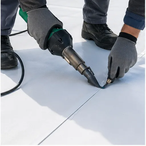 Flat roof repair with seam welding on TPO membrane