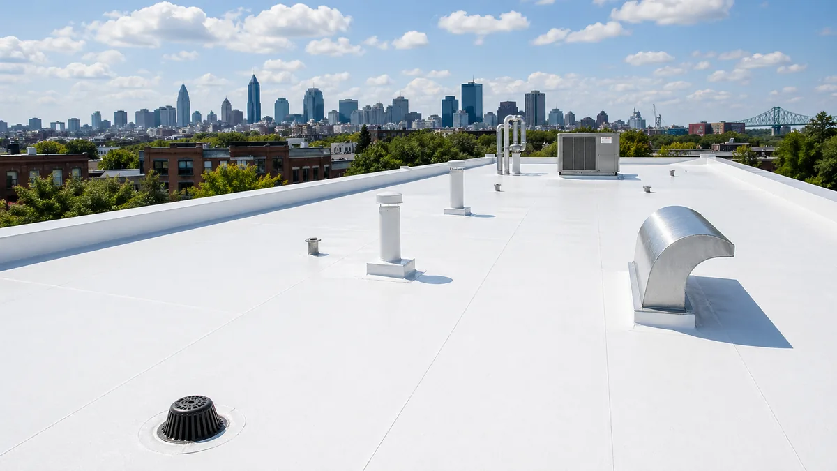 Bright white TPO roof reflecting sunlight